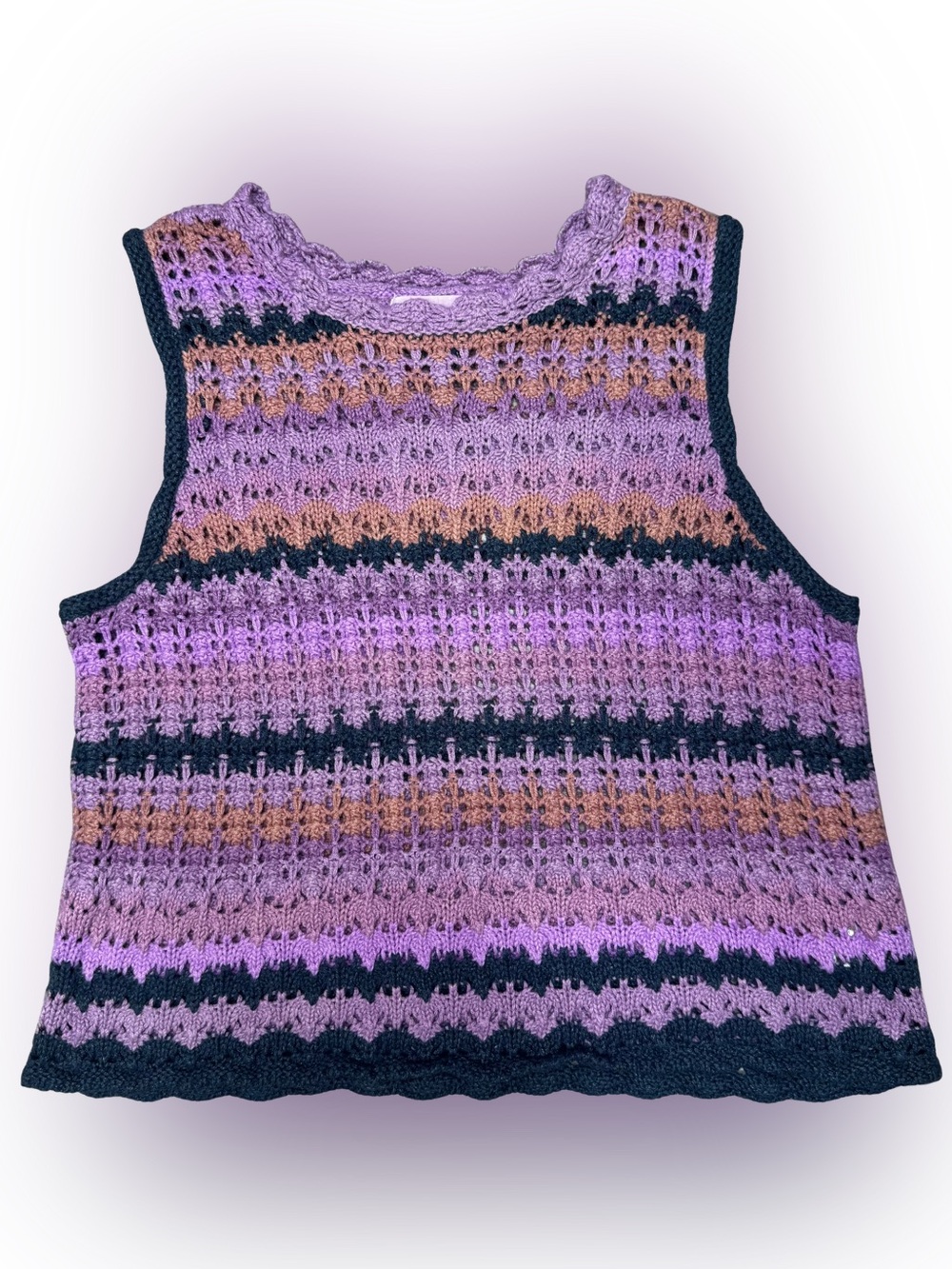 Universal Thread SMALL Crochet Knit Multicolor Striped Sleeveless Tank Cotton